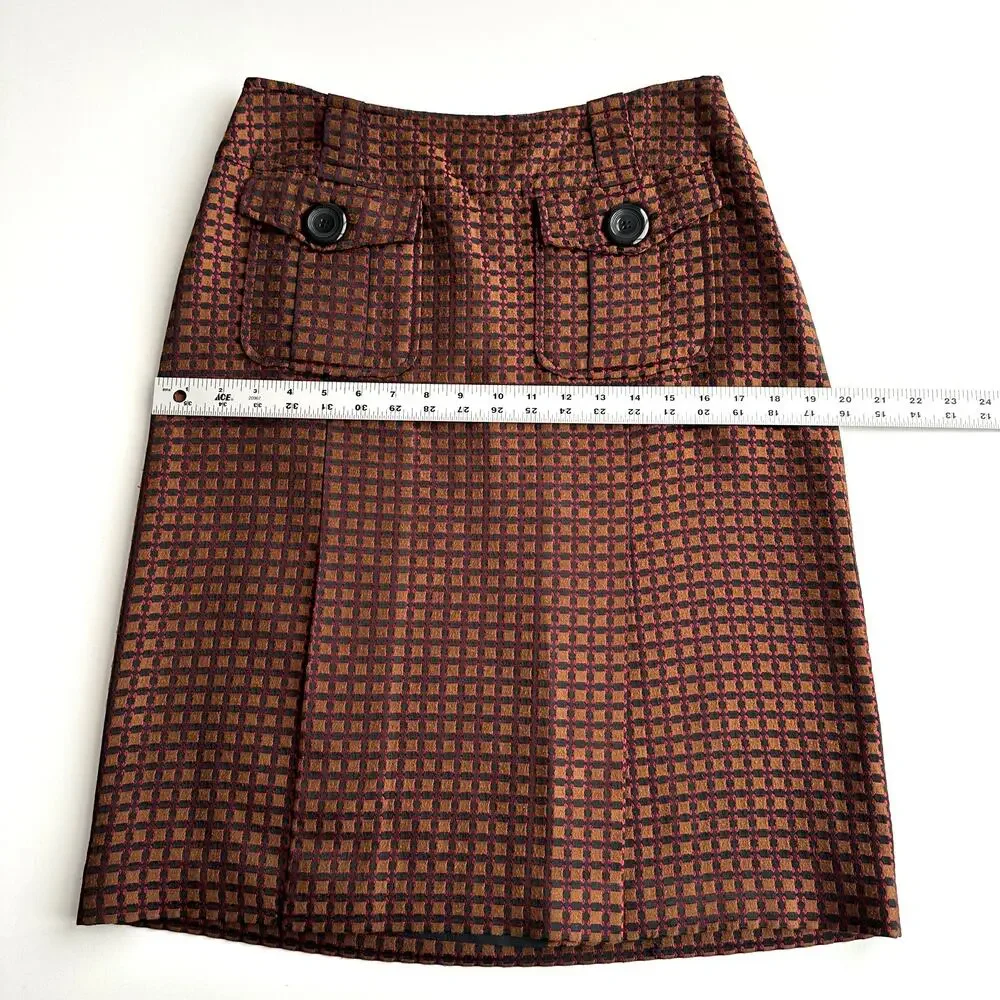 Pendleton Jacquard Patch‎ Pocket Kick Pleat Knee Length Bronze Career Skirt 6